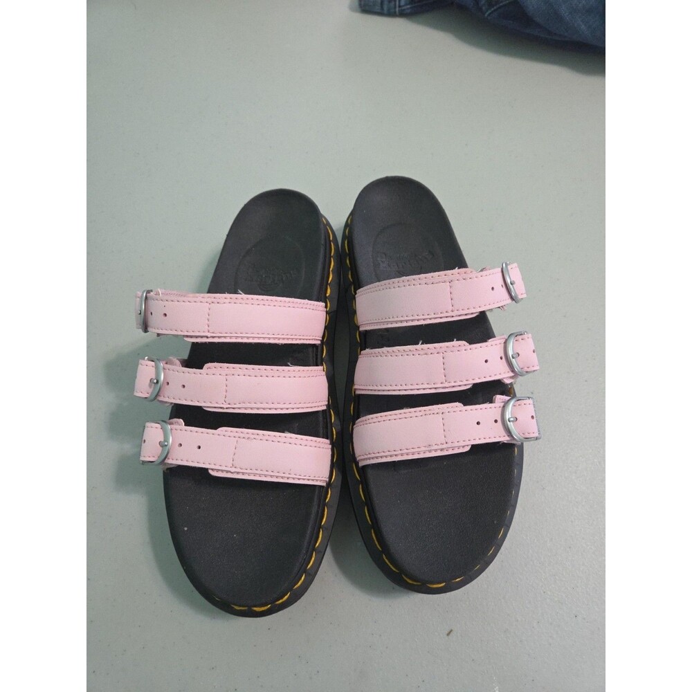 Dr Martens Blaire Slide Womens Size 8 Platform Sandals Doc Black Pink Leather - Picture 2 of 5